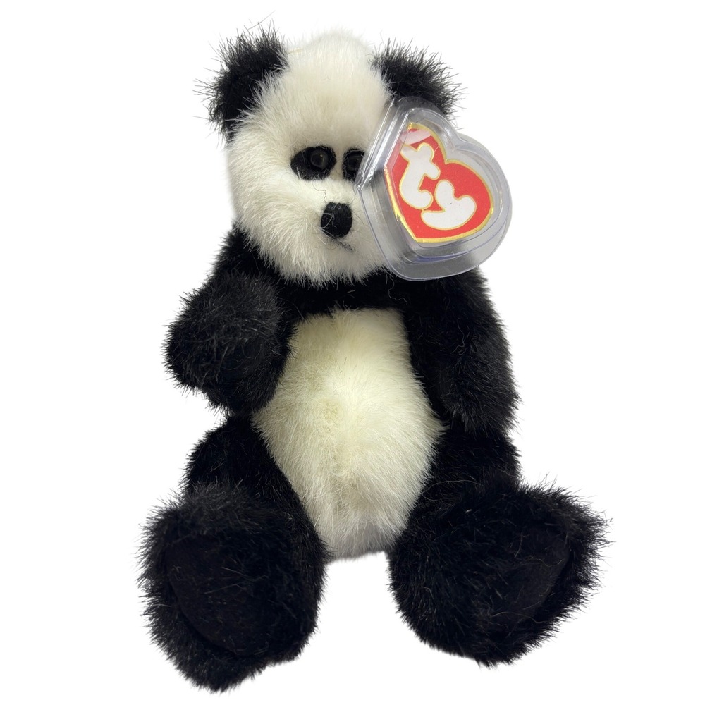 NWT Ty Collectibles Checkers Panda Bear Black White Plush Stuffed Animal 10"